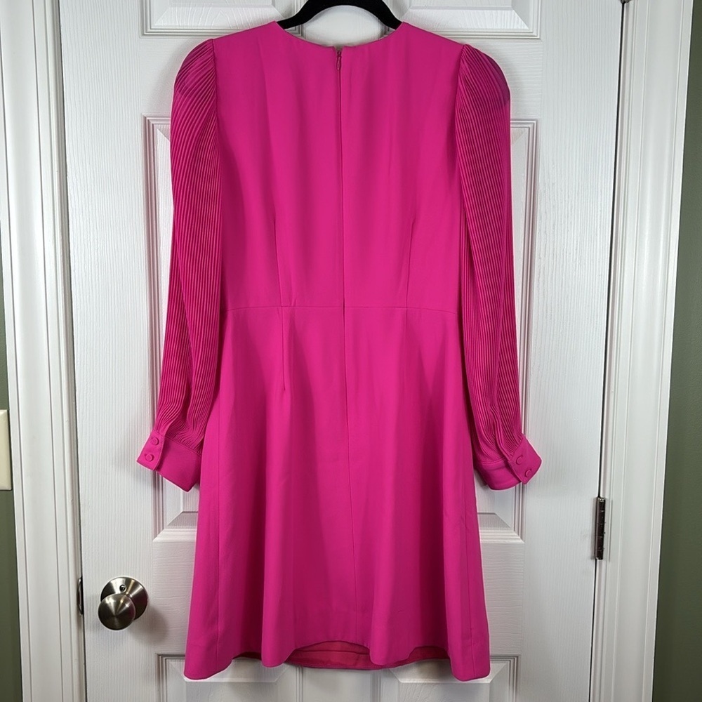 NWT J.Crew bright pink pleated sleeve a line dress sz 2 - Picture 10 of 12